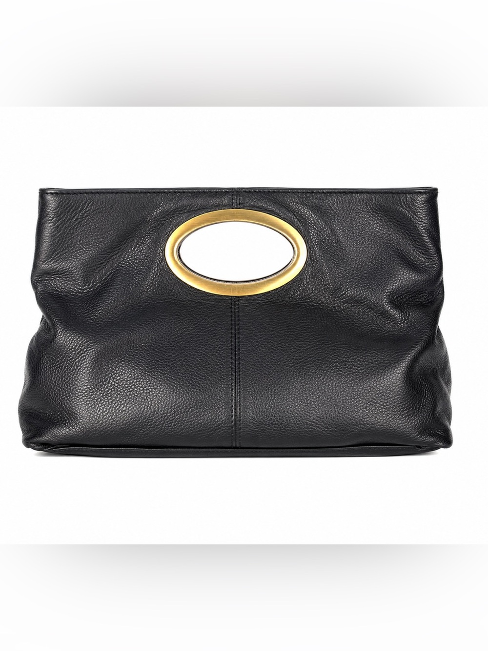 Kate Landry Black Leather Slouchy Bag Clutch Gold Handle Hardware Y2K Aesthetic